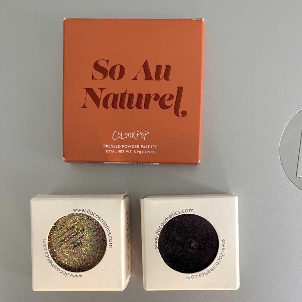ColourPop So Au Naturel Pressed Powder Set with 2 Ilo Glitter pots Eyeshadow